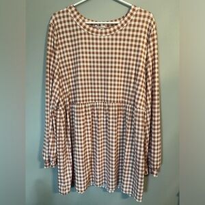 Chicsoul Rust Colored Gingham Print Long Sleeve Dress Size 2X